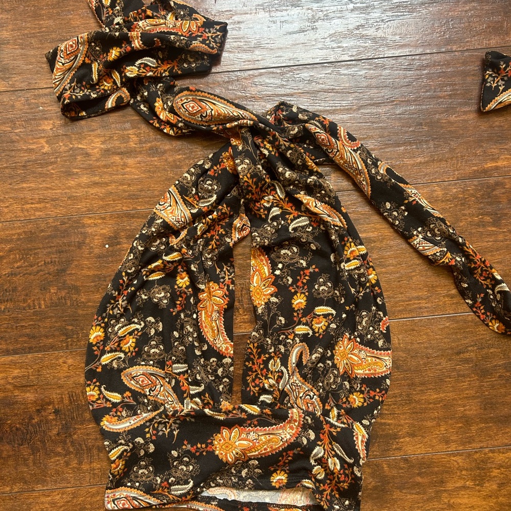 Paisley Halter Crop Top in Black and Rust